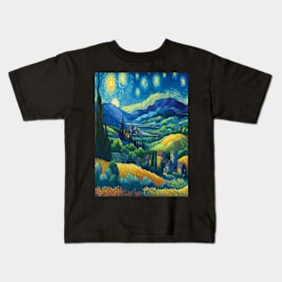 Vincent Van Gogh Inspired Nighttime Landscape Kids T-Shirt